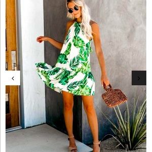 NWOT’s Vici Lost in the Palms ruffle halter dress